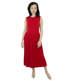Rochie plisată bubble red din lână 